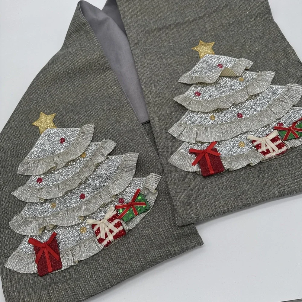 Merry Christmas‎ Tree Gifts Table Runner Winter Xmas 12 x 72 Inch Silver